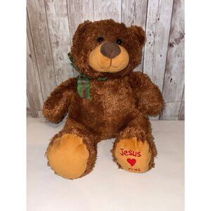 Family Christian Mary Meyer Plush Brown Teddy Bear Embroidered "Jesus Loves You"